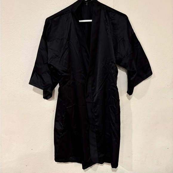 None Other - Elegant Black Women's Silky Robe